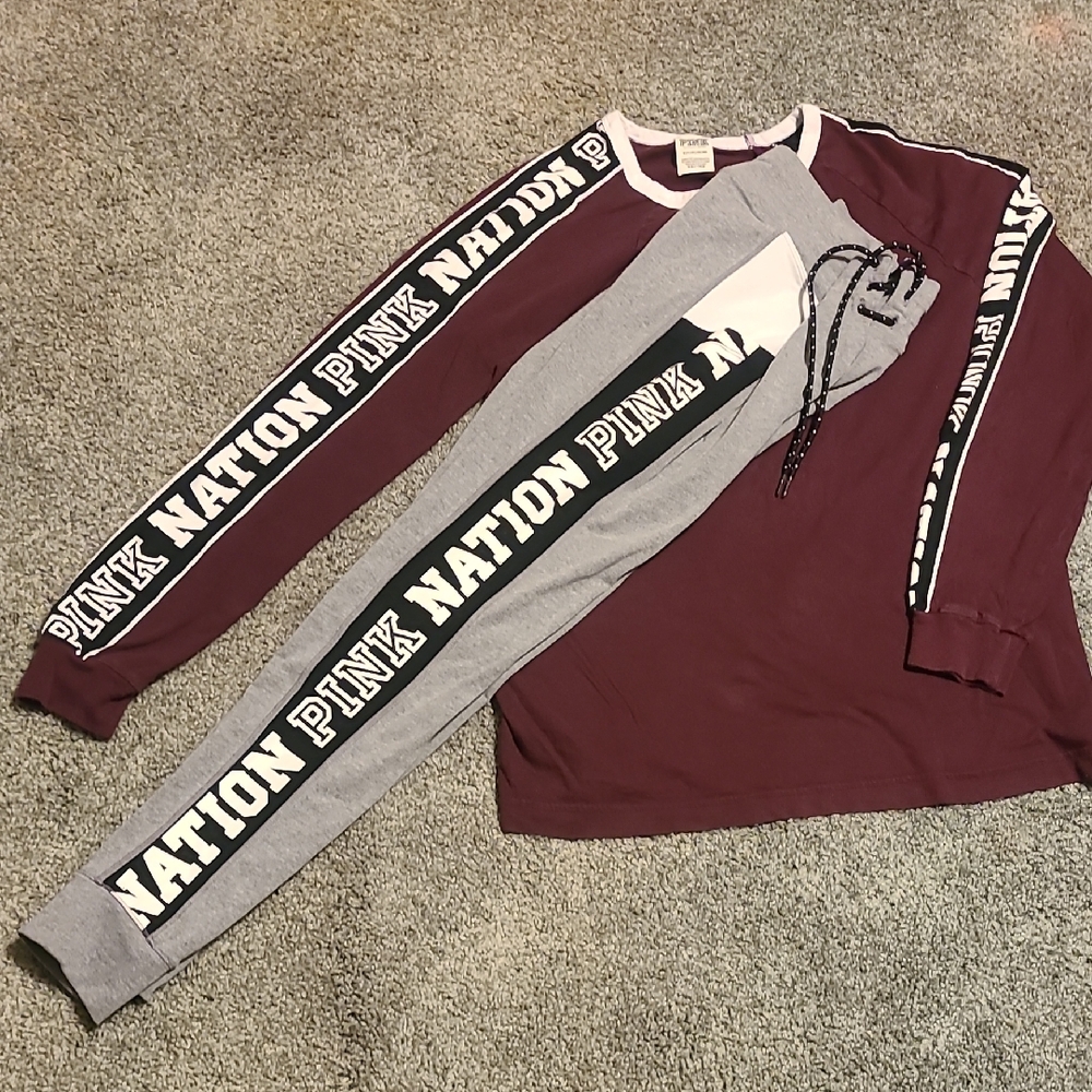 Pink Nation Maroon and Gray T Shirt And Leggings Set